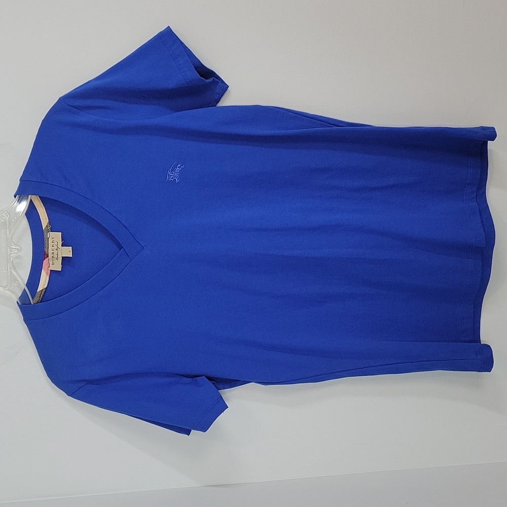 BURBERRY London England Blue V-neck Short Sleeve Men's TEe Small